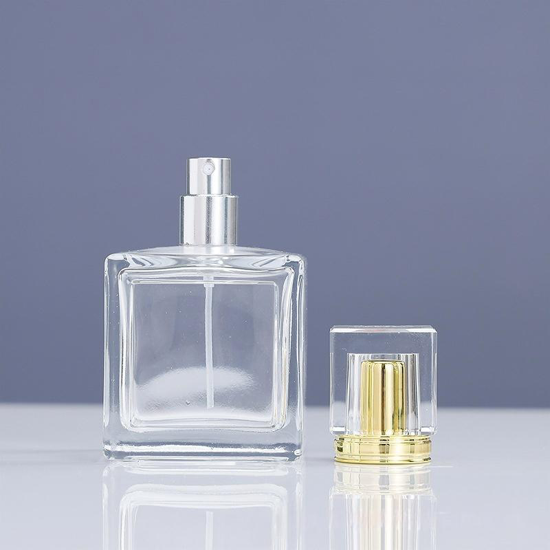 100ml Square Transparent Glass Spray Bottle (15mm Neck, Press-Type Sprayer)   (3)