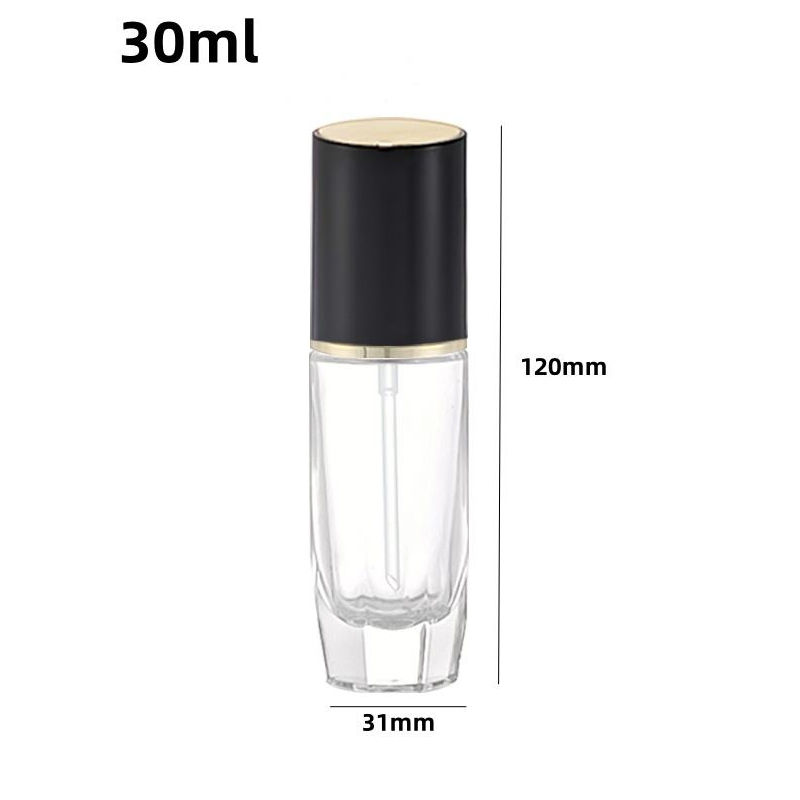 30ml Makeup Glass Bottle with Black Cover & Gold Lotion Pump (1)