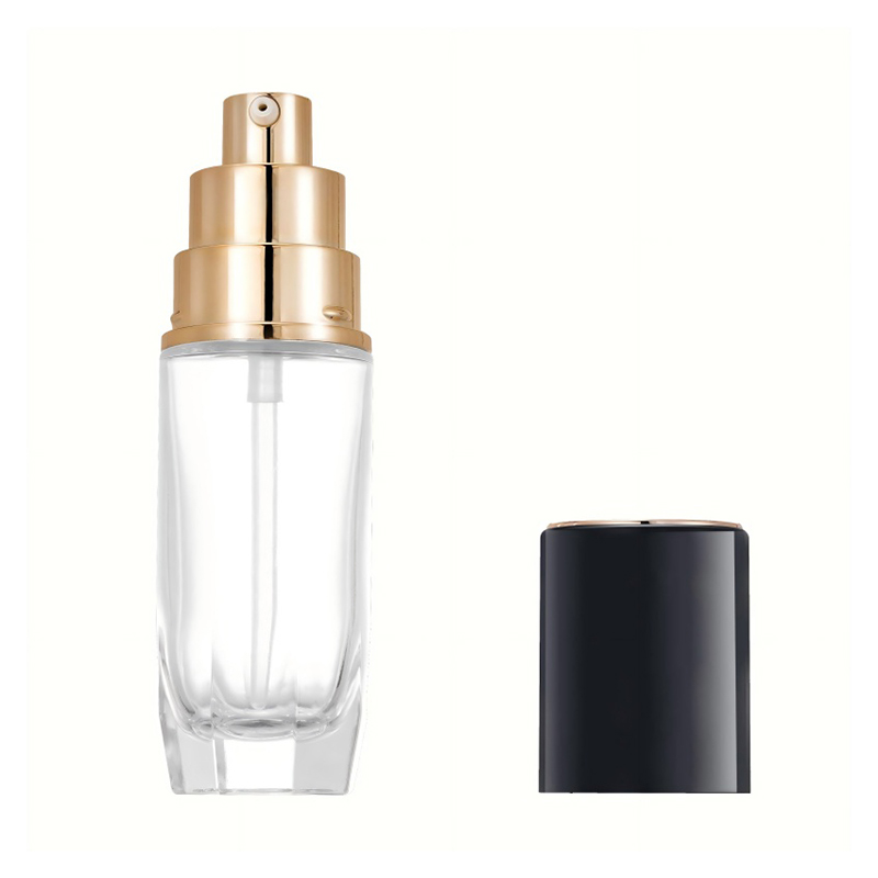 30ml Makeup Glass Bottle with Black Cover & Gold Lotion Pump (3)